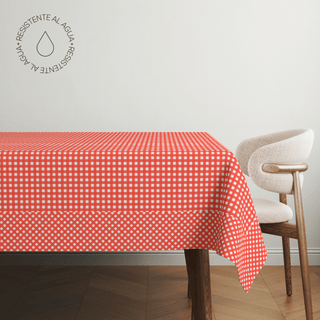 Gingham Scarlet Linen Mantel Semi Impermeable