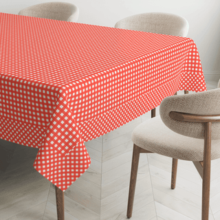 Gingham Scarlet Linen Mantel Semi Impermeable