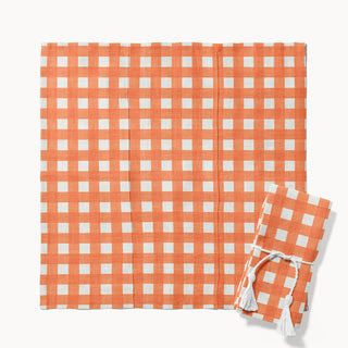 Gingham Orange Linen Servilleta